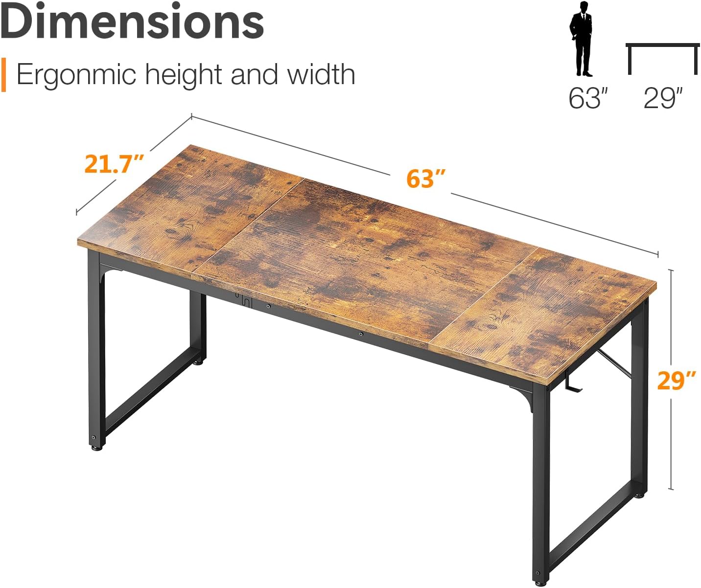 Coleshome 63 Inch Computer Desk, Modern Simple Style Desk for Home Office, Study Student Writing Desk, Vintage