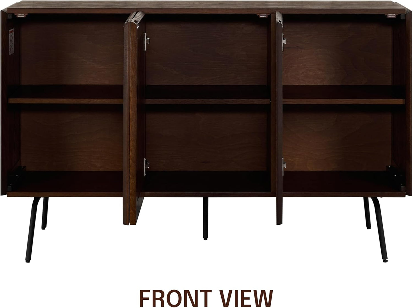 NTC MOSSIC Modern Sideboard with 3 Doors, Natural Rattan Storage Cabinet, Buffet with Metal Legs, Boho Accent Cabinet for Living Room, and Entryway, Effortless Assembly - Dark Walnut