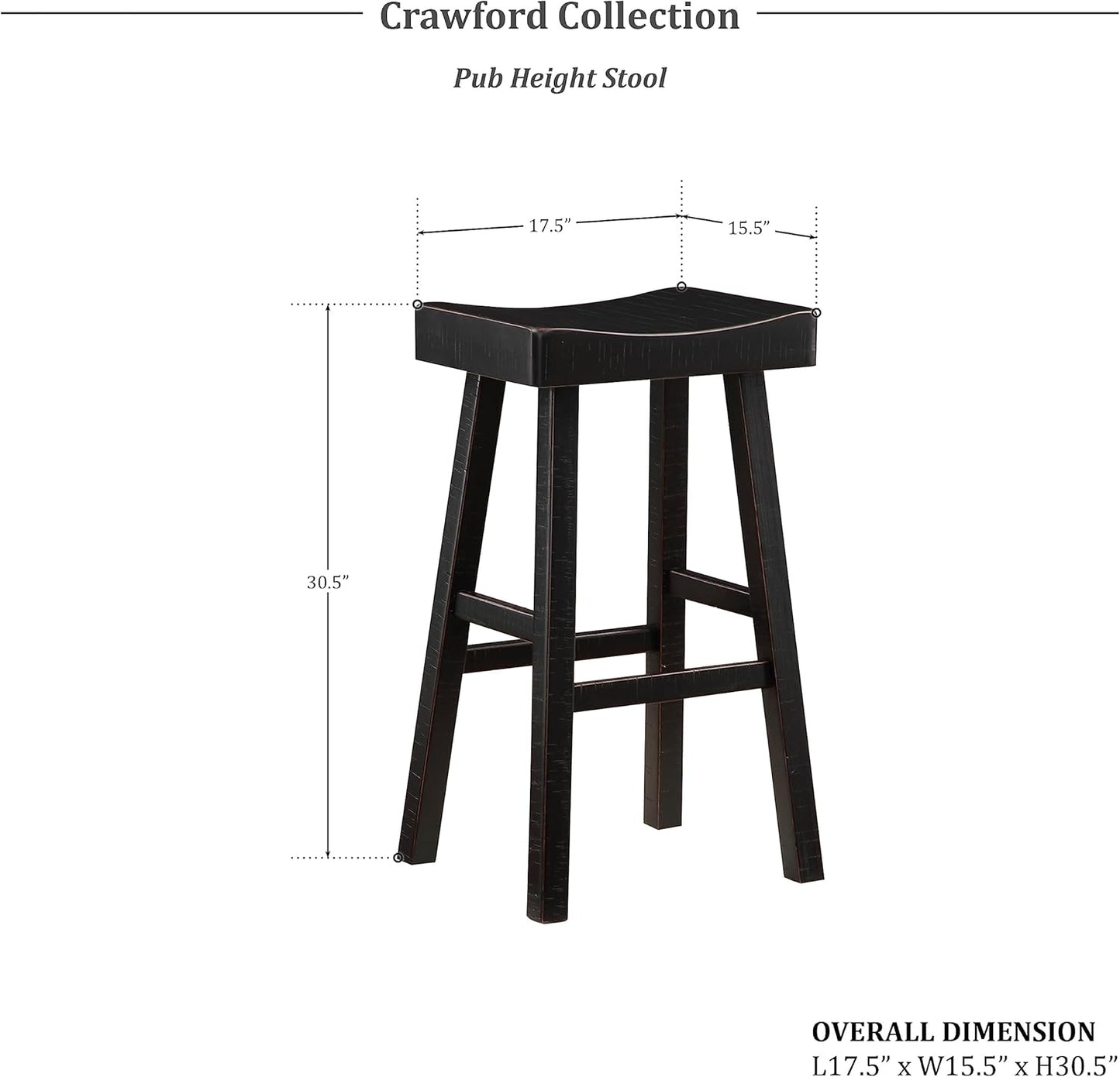 Lexicon Saddle Bar Stools Set of 2 Barstools with Footrest, Armless Dining Chairs for Kitchen Island, Breakfast Nook, Living Room, Pub Height, Black