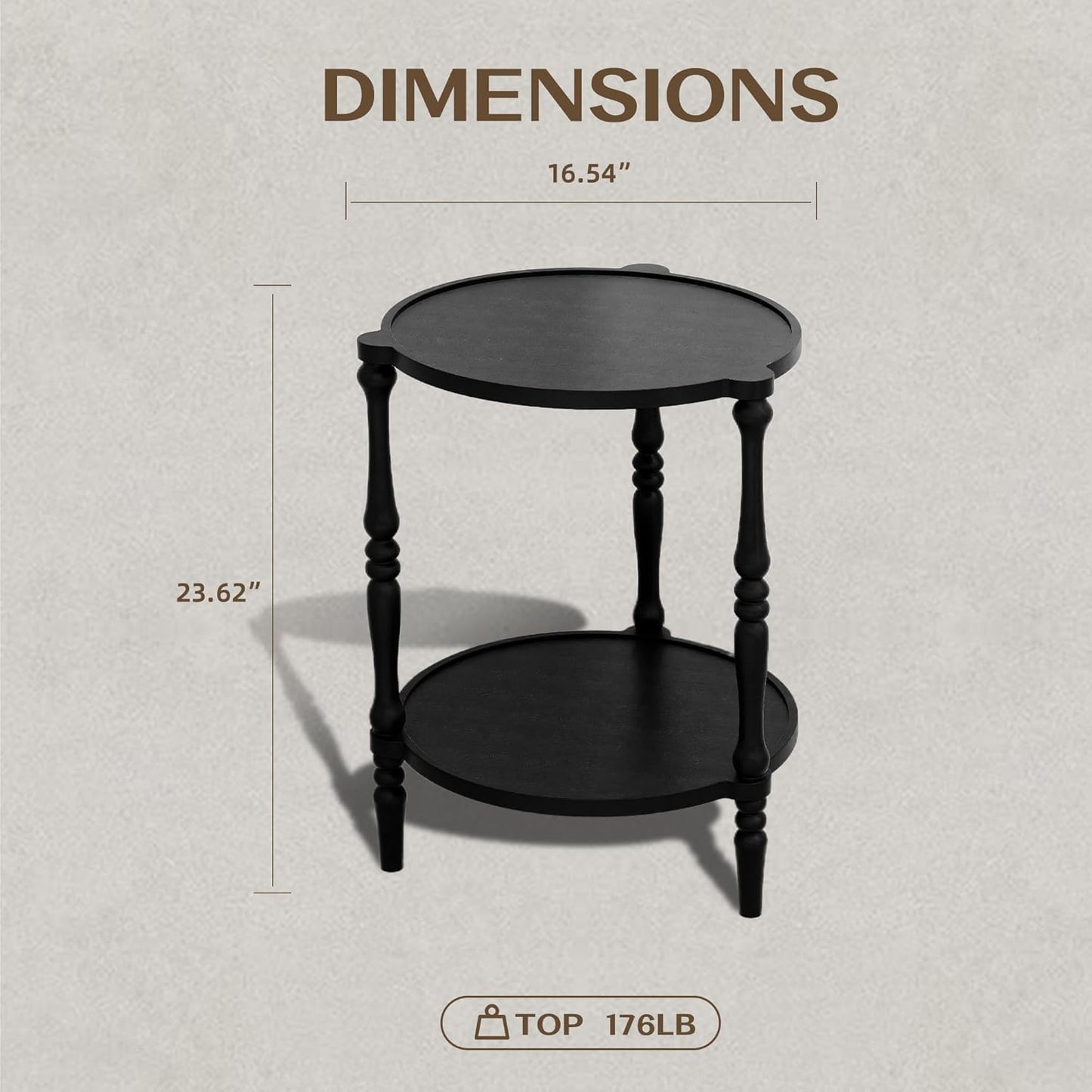 Accent Wood End Table, 2-Tier Round Bedside Table, Natural Side Table Nightstand for Family, Bedroom, Living Room, Handcrafted Finish, Black