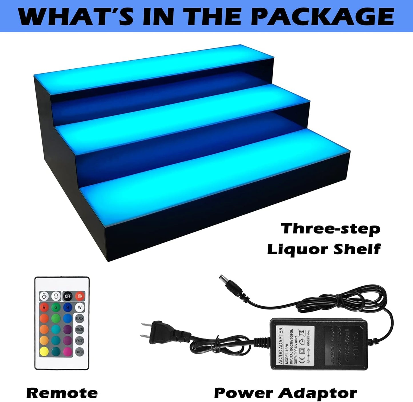 Royxen LED Lighted Liquor Bottle Shelf 3 Tier, 16 Inch Bar Shelf with Remote, Bottle Stand Multi-Color Lighting Modes for Bars