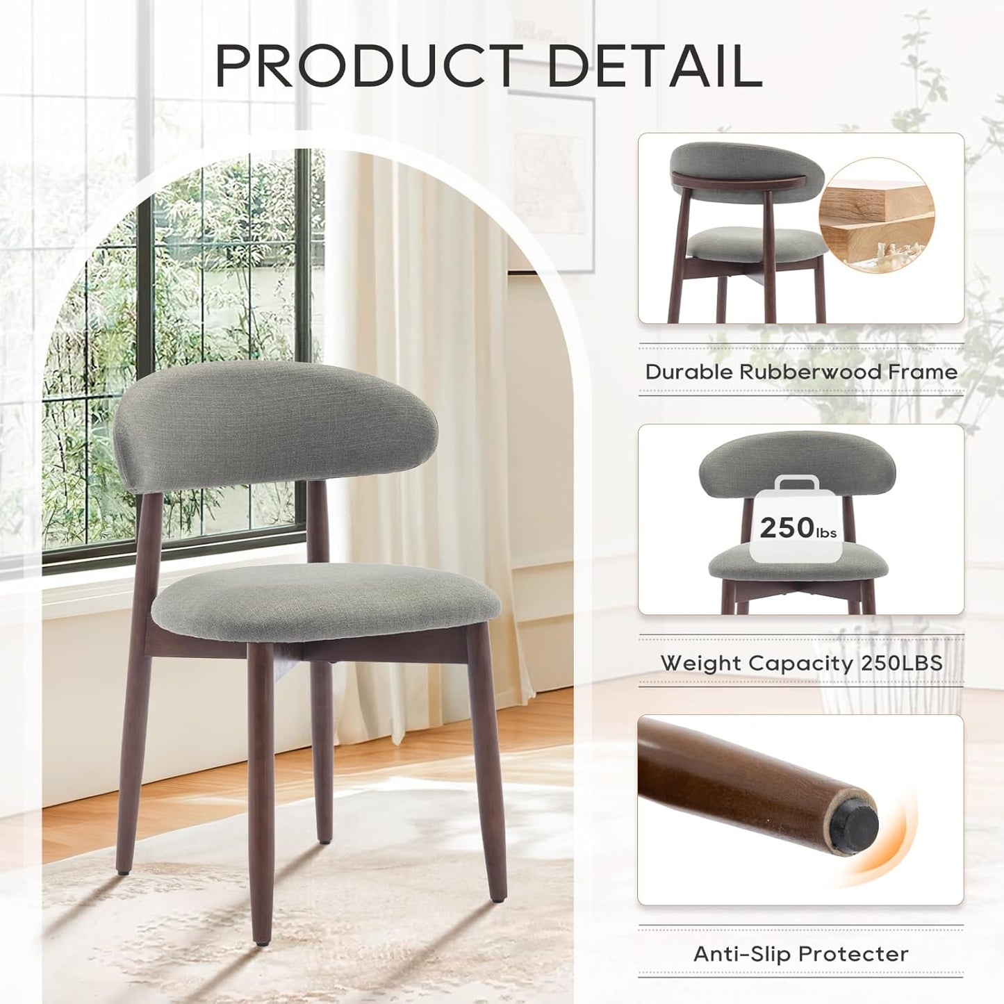 COLAMY Wooden Dining Chairs Set of 6, Modern Fabric Upholstered Kitchen Side Chairs, Farmhouse Dining Room Chairs with Foot Pegs, Green