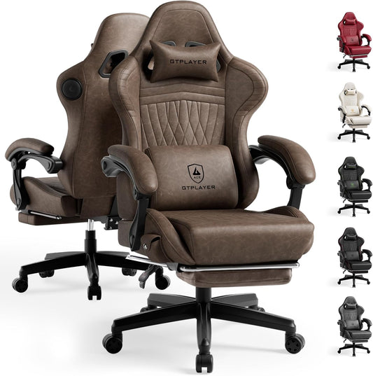 GTPLAYER ACE-PRO Music Gaming Chairs – Built-in Speakers, App Support & Bluetooth Control, Footrest & Pocket, Gamer Chair for Adults, Light Brown