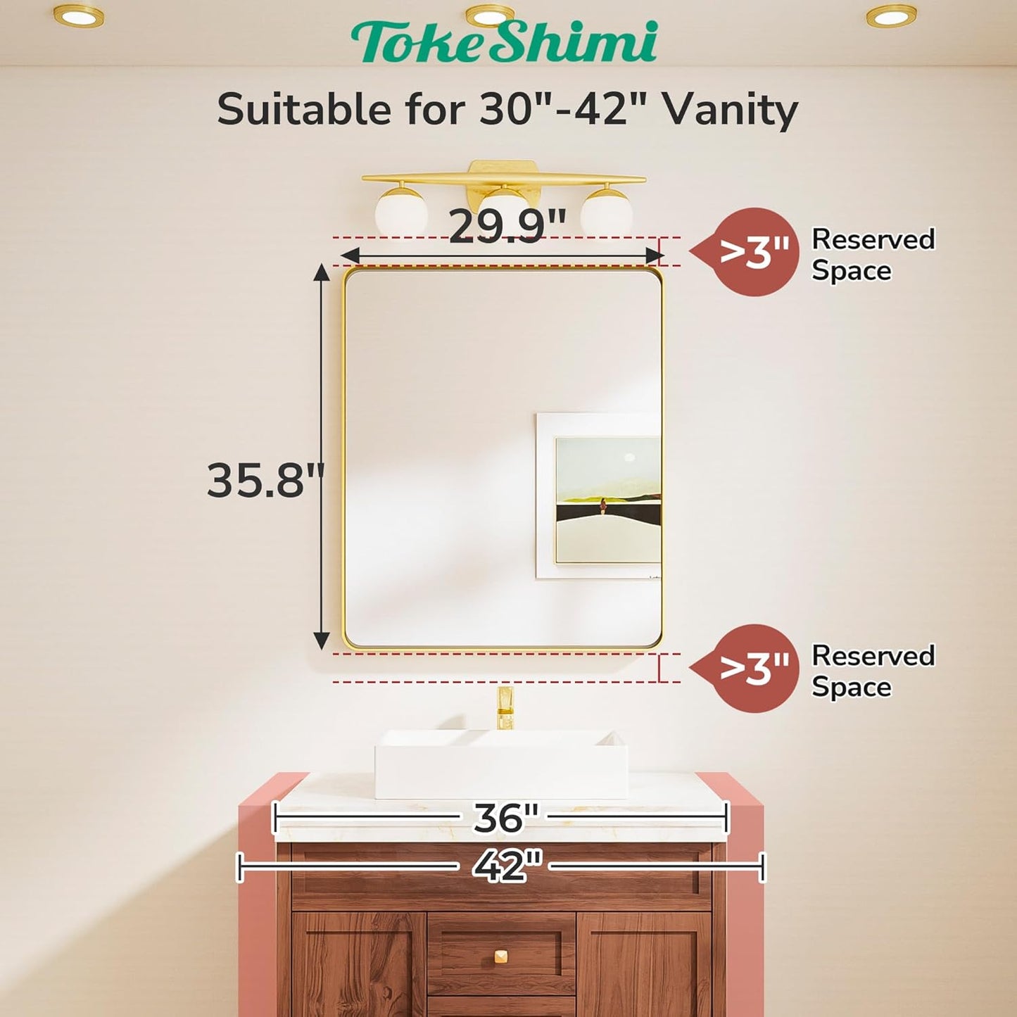 TokeShimi 30x36 Black Mirror for Bathroom,Modern Bathroom Vanity Mirror,Tempered Glass,Matte Black Aluminum Framed Mirror(Horizontal/Vertical)