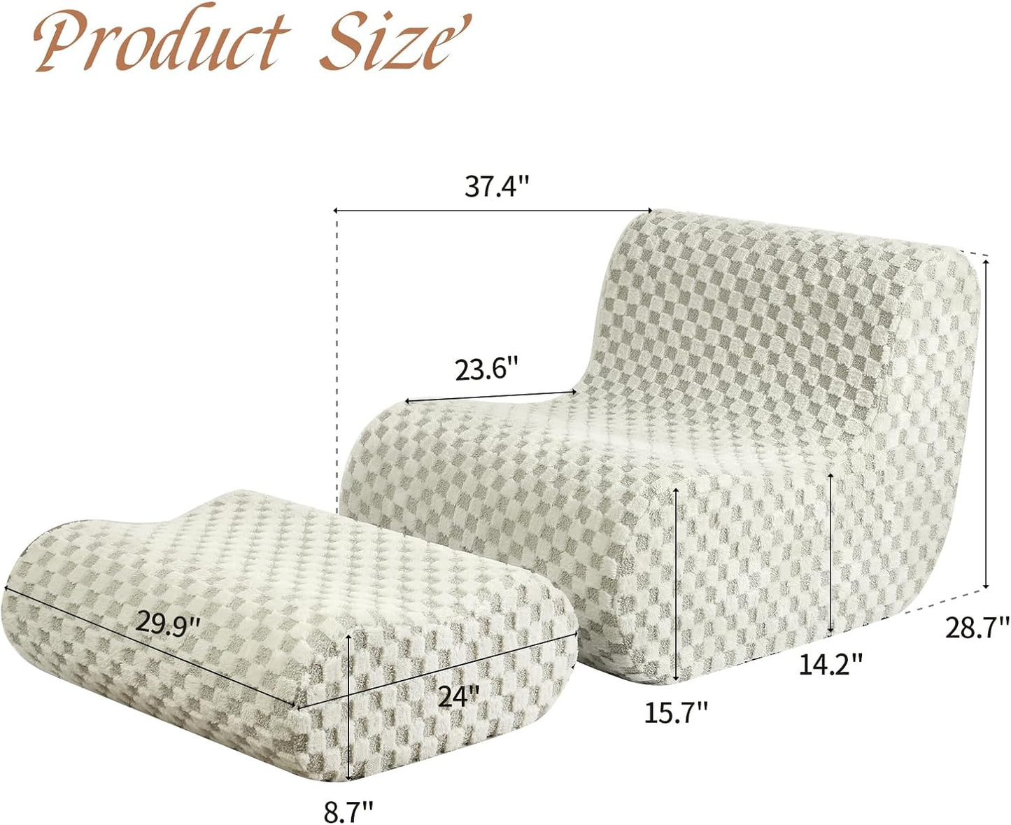 Accent Bean Bag Chair with Footstool, Modern Lazy Sofa Chair with Comfy Jacquard Shaggy Plush, Green