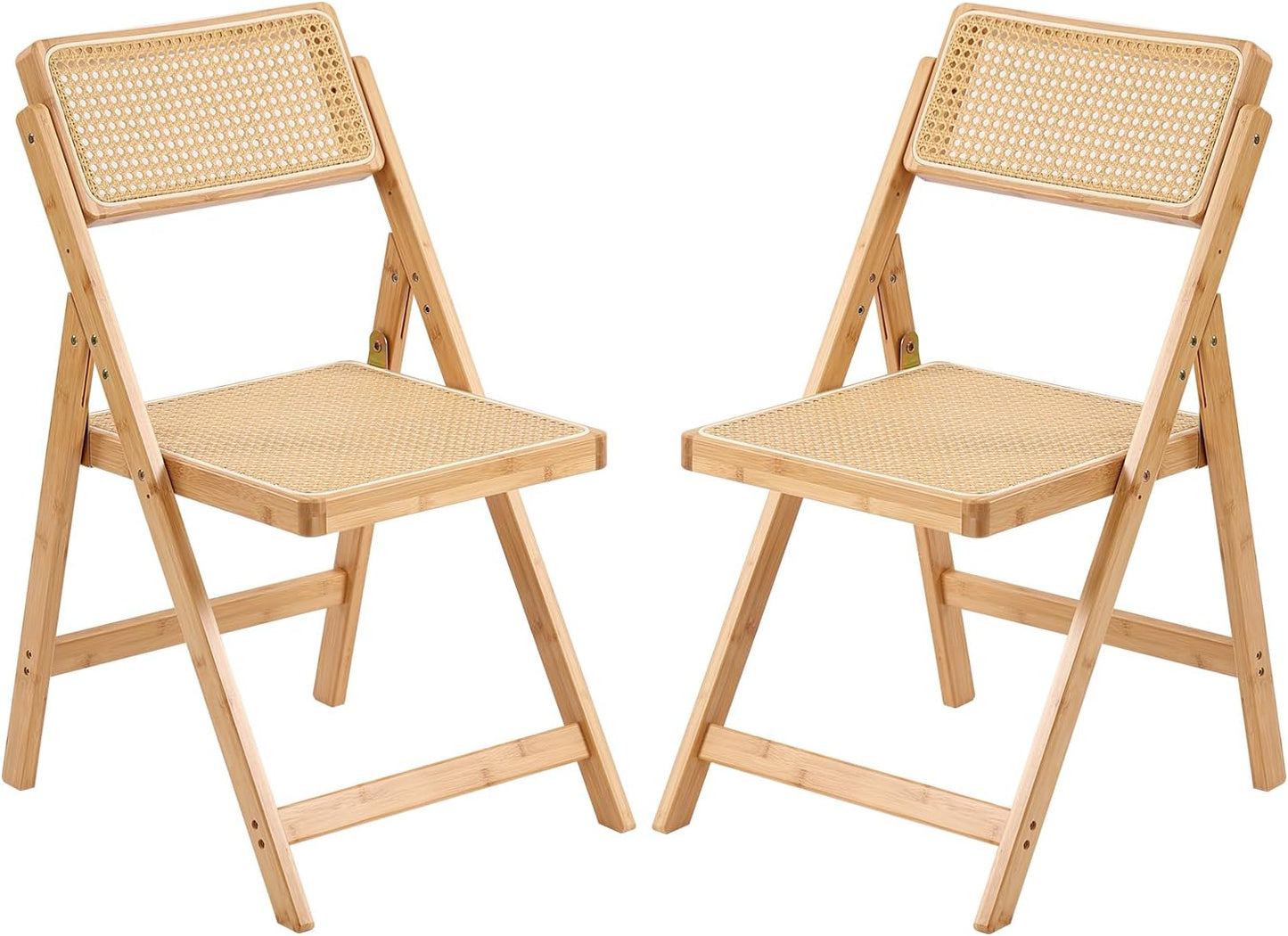 Tiita Rattan Dining Chairs Set of 2, Mid Century Modern Folding Chair, Bamboo Folding Dining Chairs for Small Space, Dining Room, Living Room, Bedroom, Wood