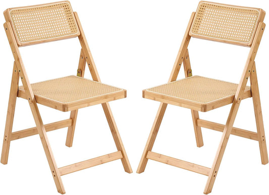 Tiita Rattan Dining Chairs Set of 2, Mid Century Modern Folding Chair, Bamboo Folding Dining Chairs for Small Space, Dining Room, Living Room, Bedroom, Wood