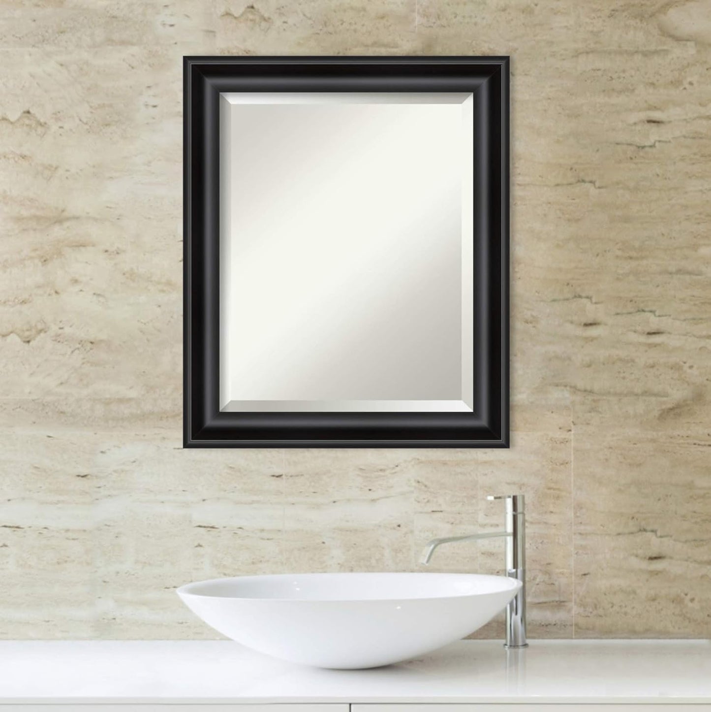 Amanti Art Black Bathroom Mirror for Over Sink, 24x20 Grand Black Narrow Rectangle Vanity Mirror, Small Casual Frame, Hangs Horizonally and Vertically, Bathroom Wall Decor, Beveled Edge