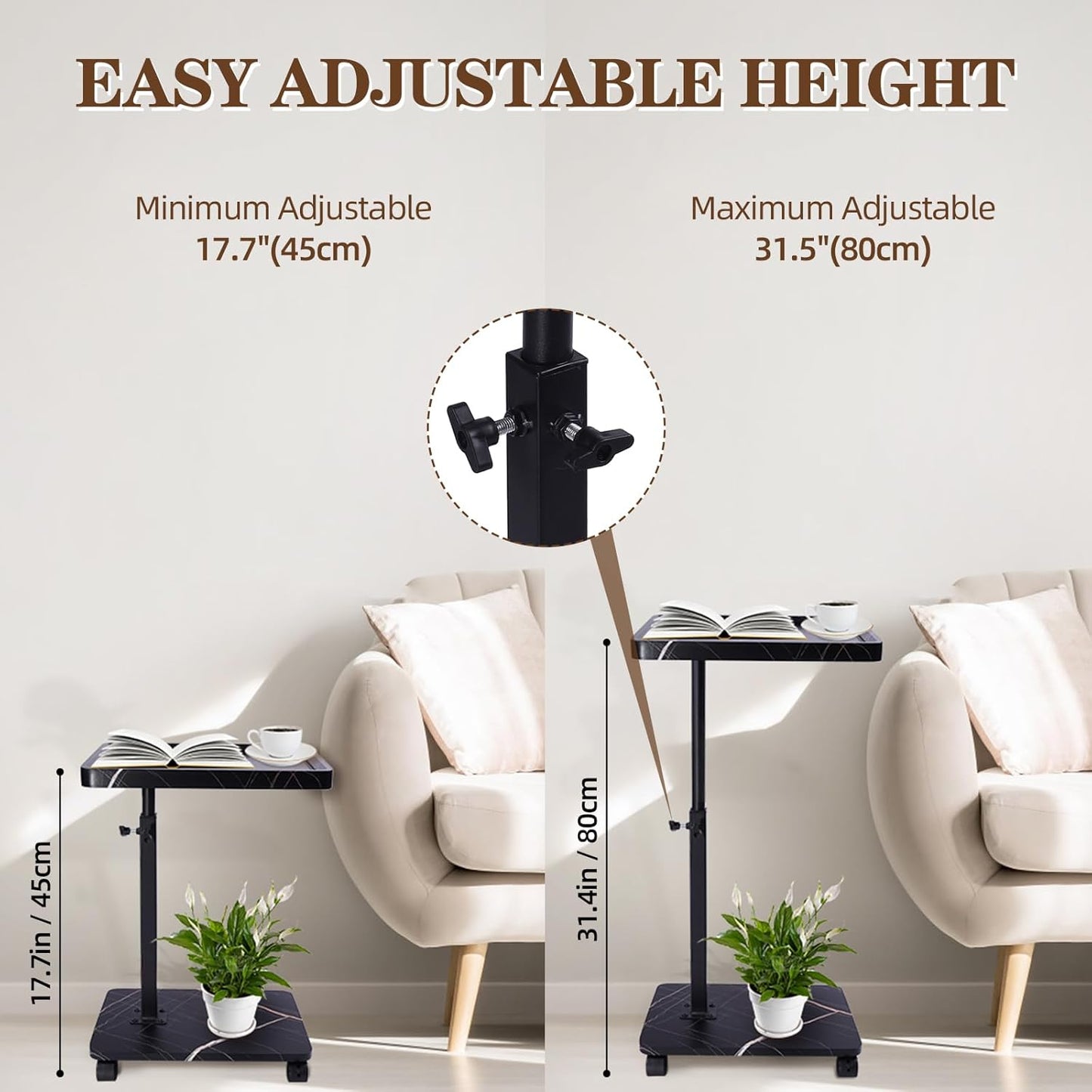 C Table Side Table End Table Adjustable Height，C Shaped End for Couch，Snack Tables,360°Swivel TV Tray Sofa Table， For Small Spaces，Side Tables living room and bedroom for Sofa, Bed,Chair(black)