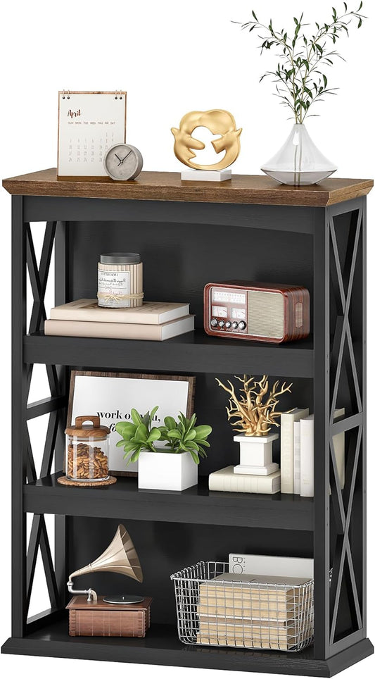 4-Tier Bookcase, 42.9" Floor Standing Organizer Shelf, Corner Book Stand, Metal Frame, for Study, Bedroom, Living Room, Black and Walnut TSJ01BL