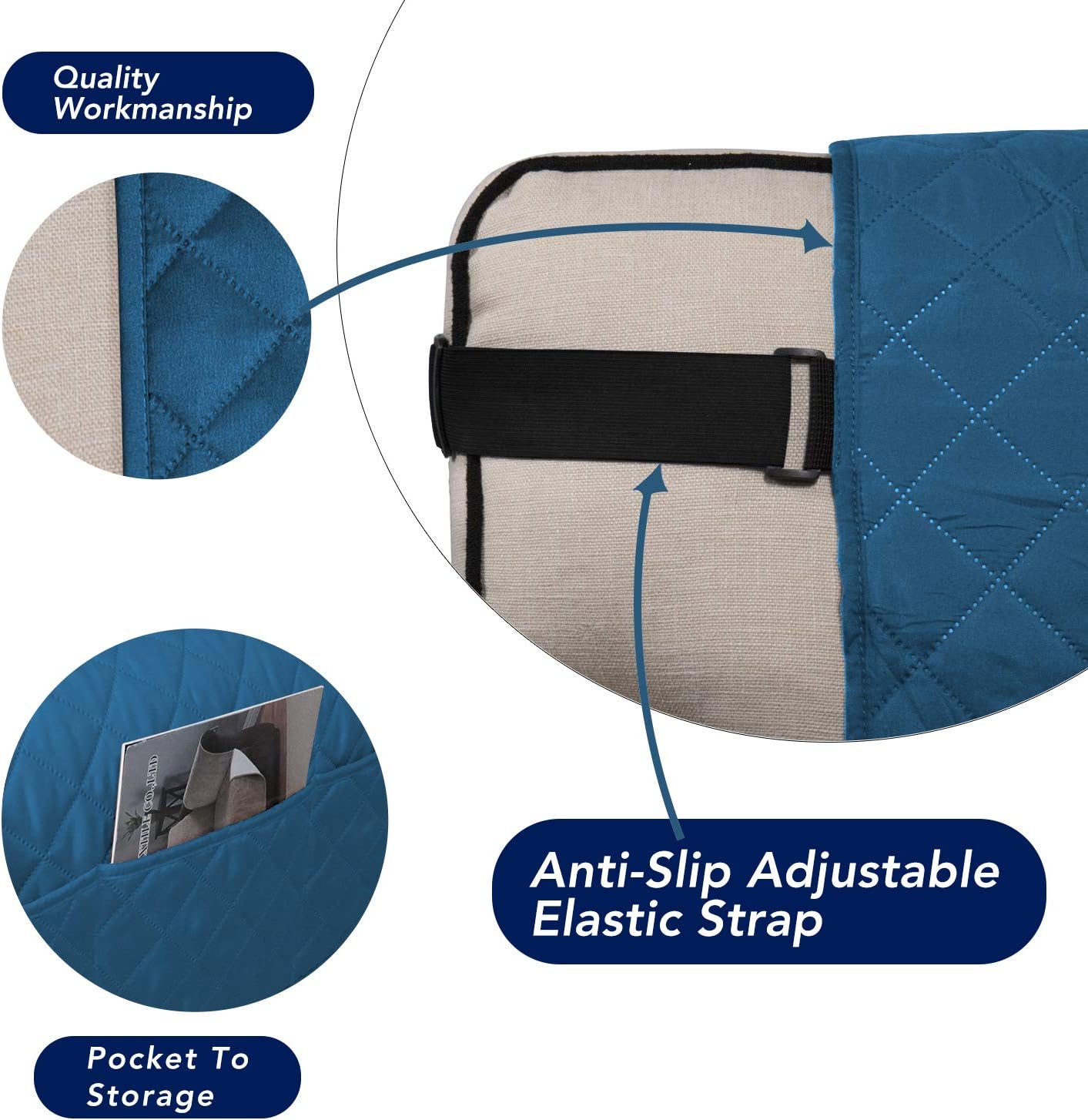 PureFit Reversible Sofa Couch Cover Water Resistant Couch Covers for 3 Cushion, Washable Furniture Cover with Non-Slip Foam and Adjustable Strap for Dogs, Pets (Oversized Sofa, Peacock Blue/Ivory)