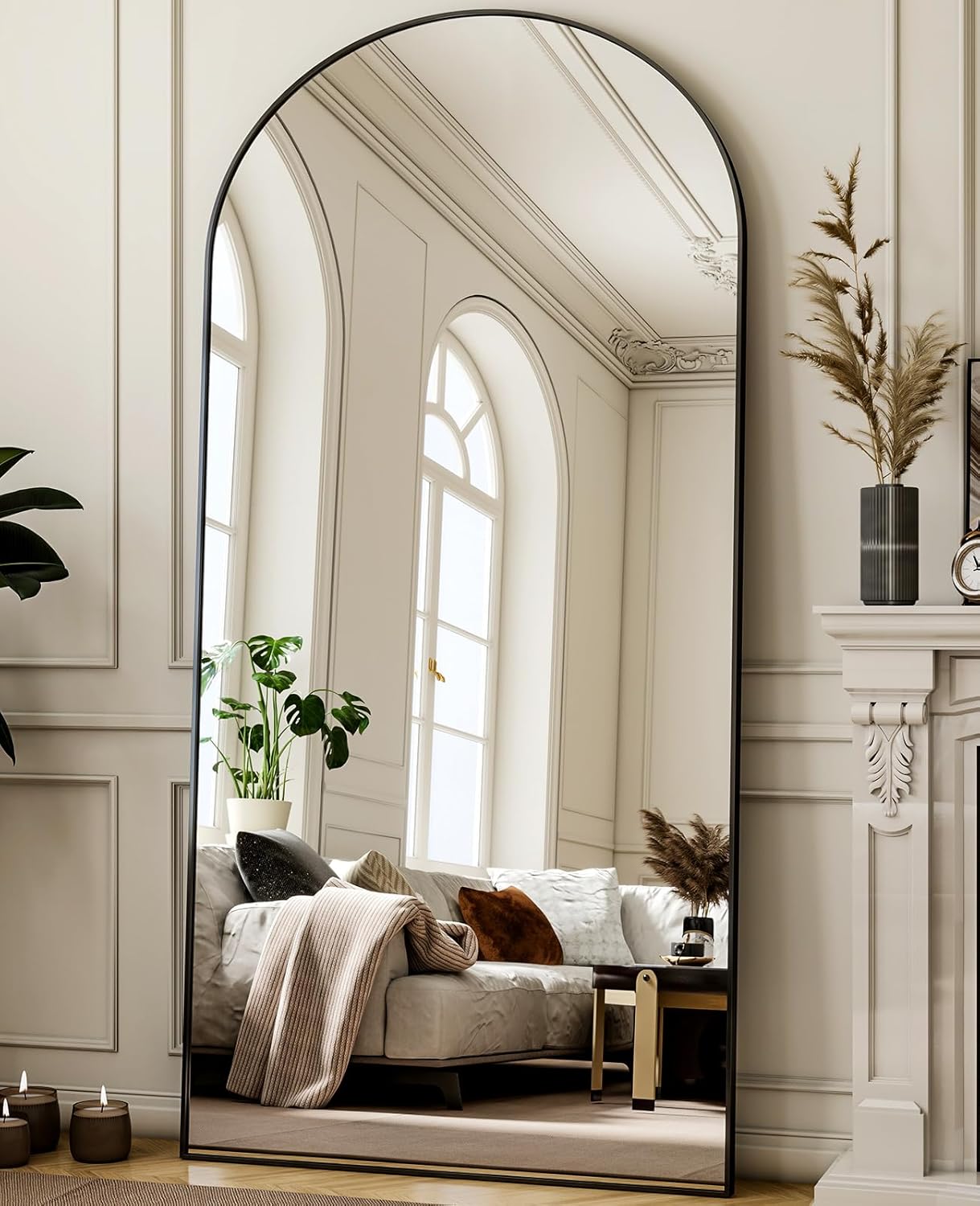 78"x38" Arched Full Length Mirror Floor Mirrors with Aluminum Alloy Frame Free-Standing Wall Mounted Floor Mirrors or Large Dressing Mirror, Black Mirror Full Length