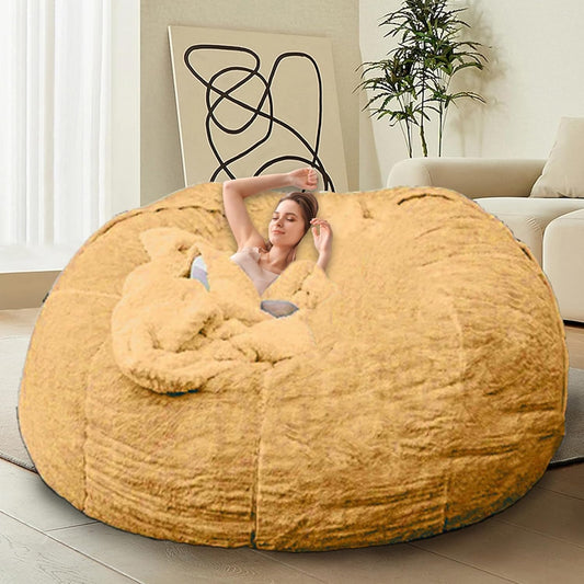 Bean Bag Chairs for Kids Comfy Fluffy Big Joe Bean Bag Chair Cover Without Filler Round Sofa Chairs for Bedroom Living Room Decor, 5FT, Yellow