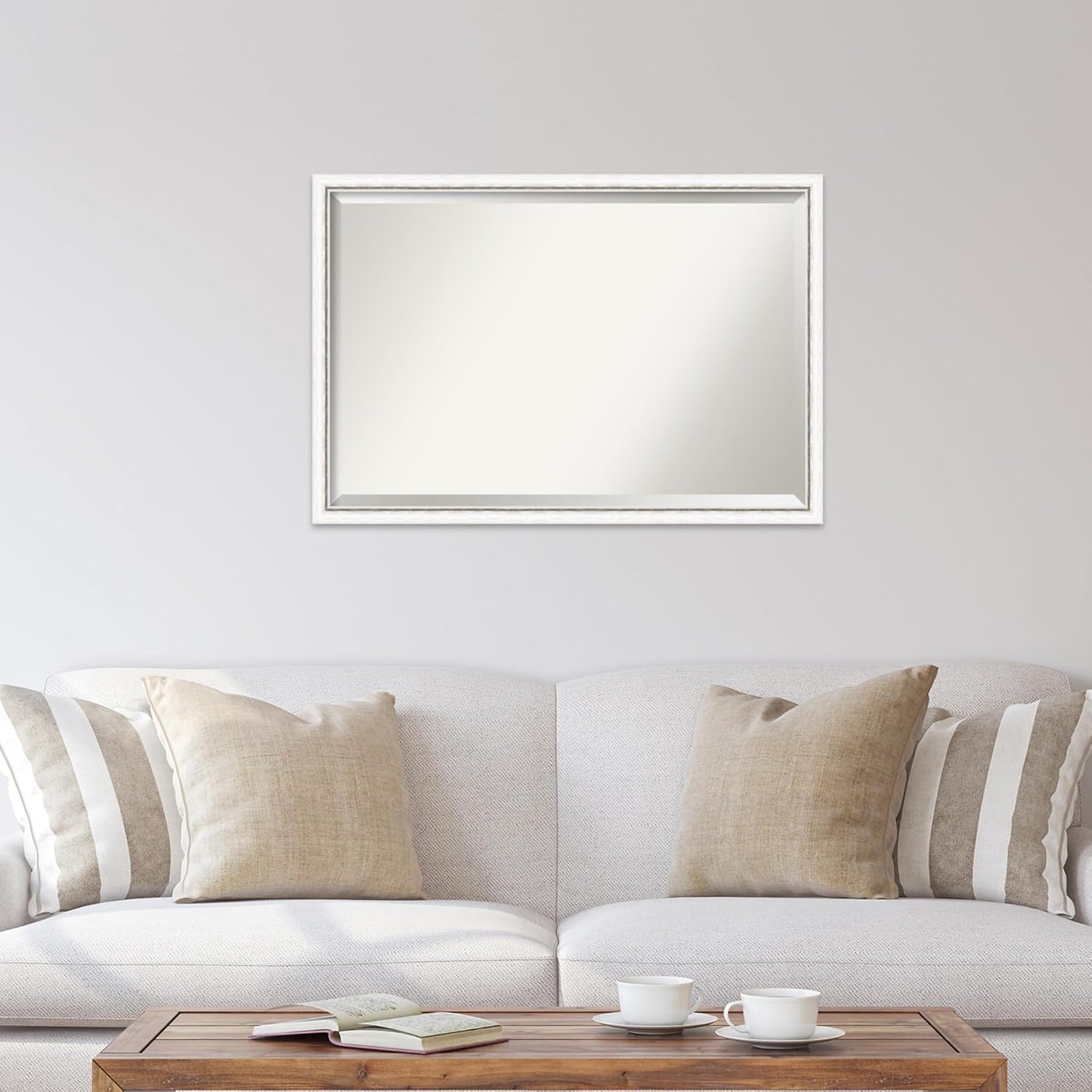 Amanti Art White Bathroom Mirror for Over Sink, 26x38 Morgan White Silver Rectangle Vanity Mirror, Large Modern Contemporary Wood Frame, Hangs Horizonally and Vertically, Bathroom Wall Decor, Beveled