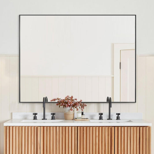 36x48 Inch Black Bathroom Mirror, Copper-Free, Aluminum Alloy Frame Vanity Rectangle Wall Mounted Modern Mirror for Bedroom/Living Room/Porch Horizontal or Vertical
