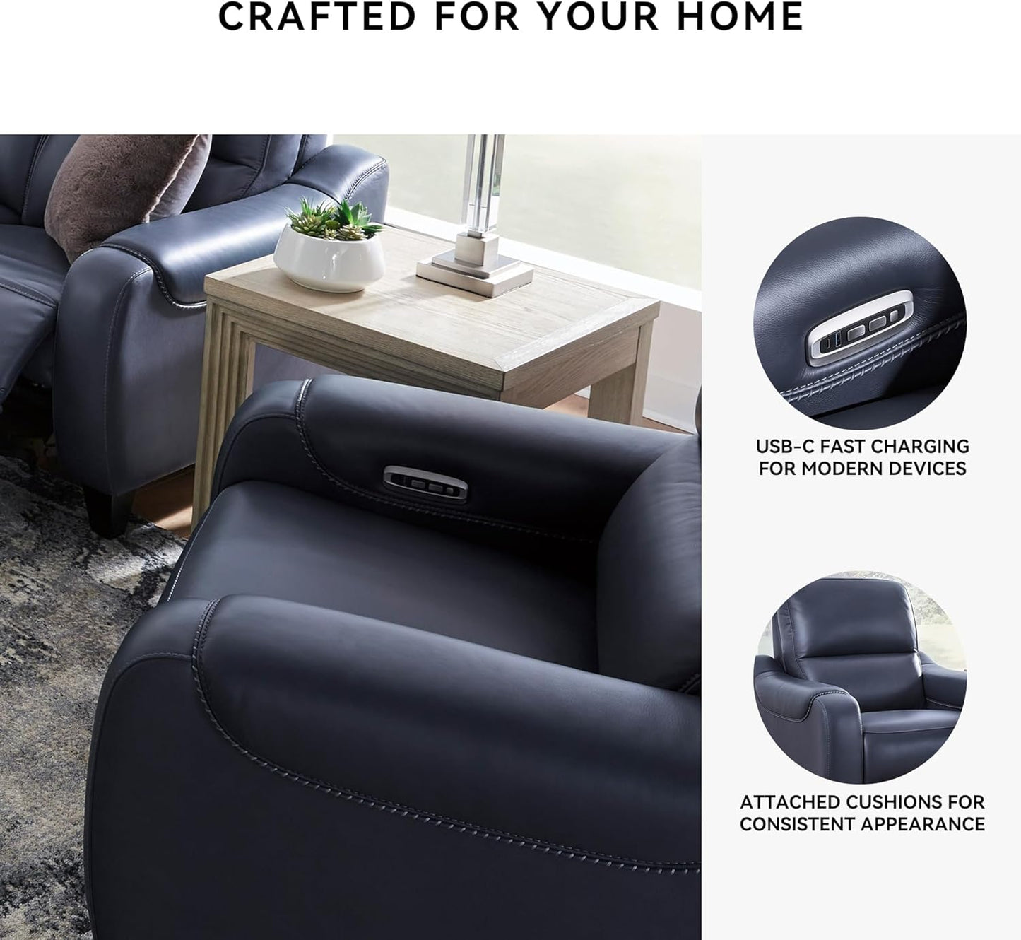 Signature Design by Ashley Mercomatic Contemporary Leather Match Wall Hugger Power Recliner with Adjustable Headrest and USB Ports, Blue