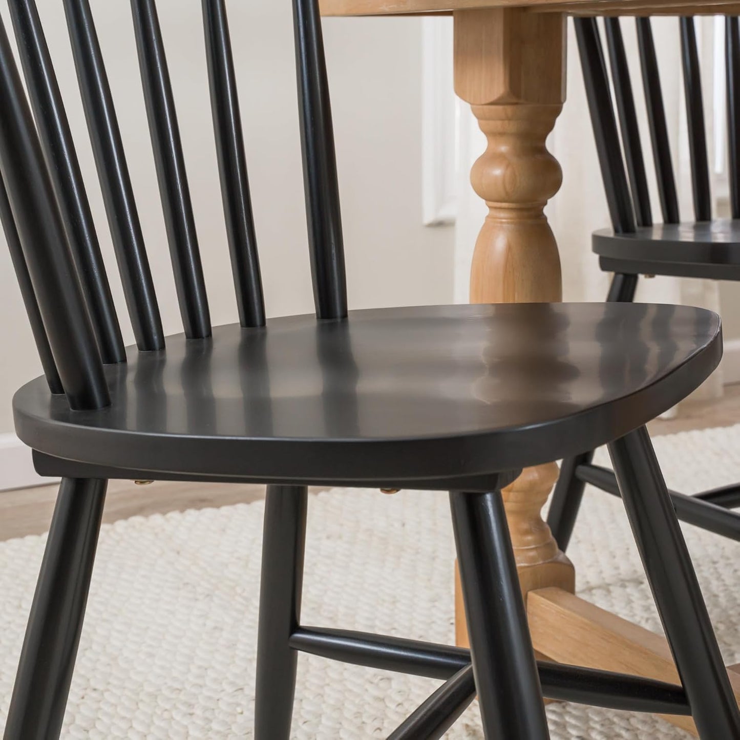 Bush Furniture Rectangular Dining Table Set for 6, with 67 inch Squire Trestle, High Back Spindle Dining Chairs, Farmhouse Transitional, Sterling Collection, Light Brown and Black