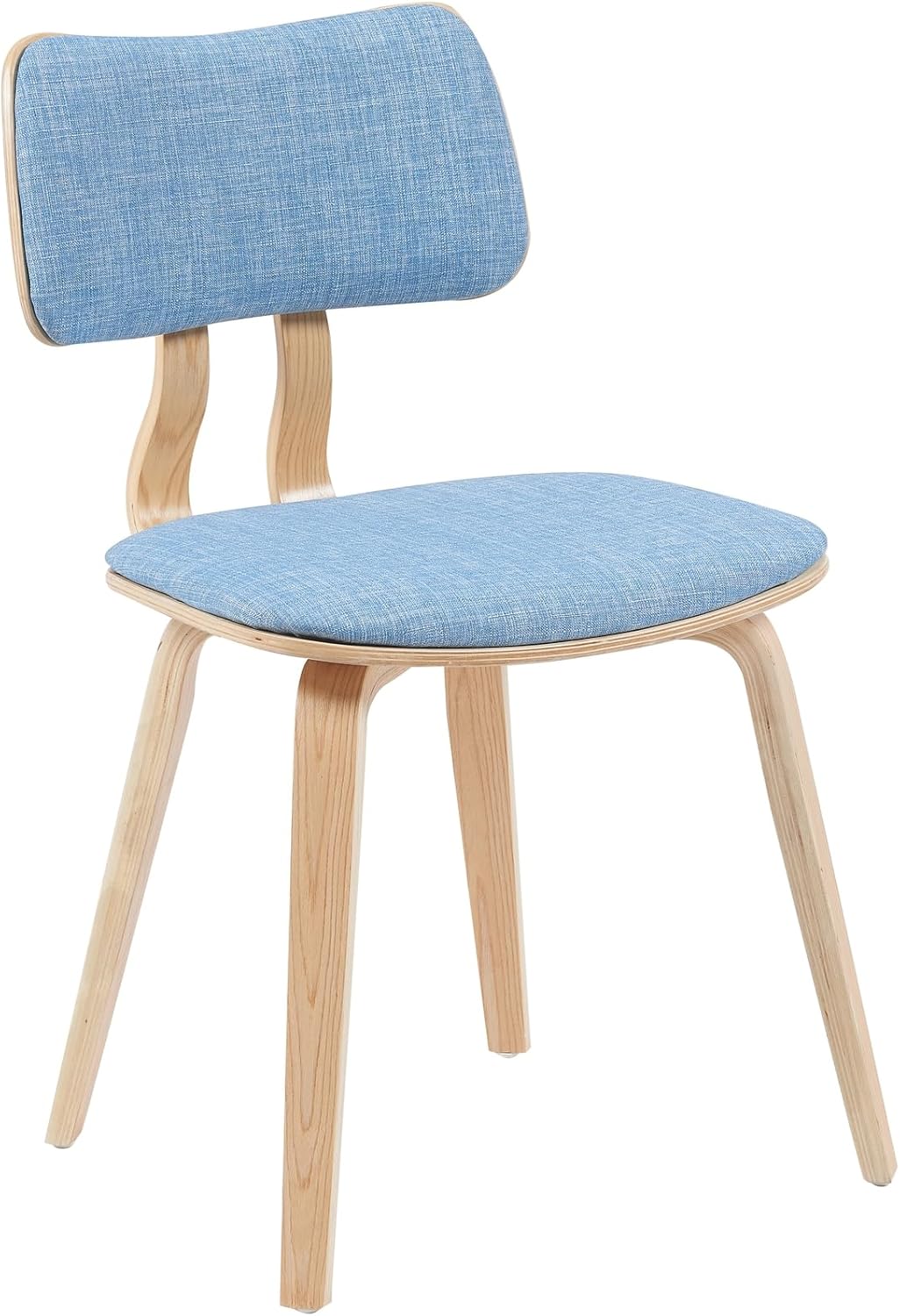 Armen Living Jaguar Mid-Century Dining Chair with Light Blue Fabric Upholstered Seat and Patterned Oak Wood Finish