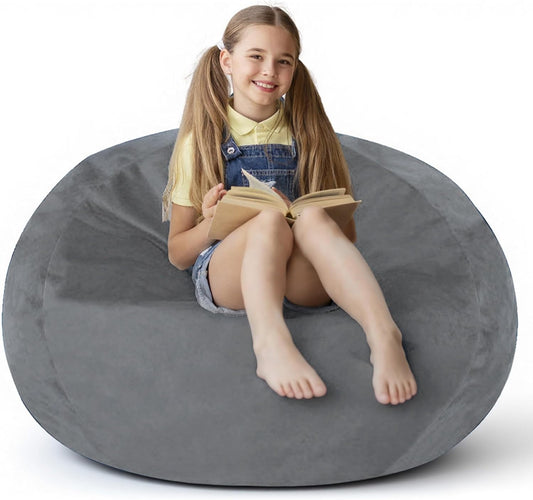 2FT Bean Bag Chair with Ultra Soft Velvet Cover Bean Bag Sofa with Memory Foam Bean Bag Chairs with Large Size Lazy Sofa for Dorm Office Living Room Bedroom Grey 2'