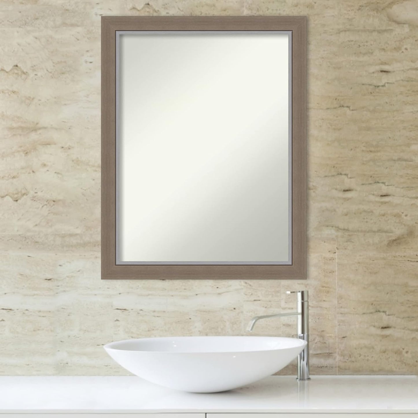 Amanti Art Brown Bathroom Mirror for Over Sink, 27x21 Eva Brown Narrow Rectangle Vanity Mirror, Medium Country Rustic Frame, Hangs Horizonally and Vertically, Bathroom Wall Decor, Non-Beveled Edge