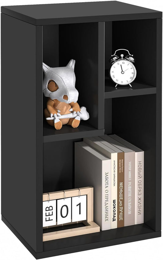 VECELO 3 Cube Small Bookcase, Fits Tallest Hardcovers, Horizontal Available, 2-Tier Modern Bookshelf, Storage Organizer for Small Spaces, Kids Room, Bedroom Living Room, Black