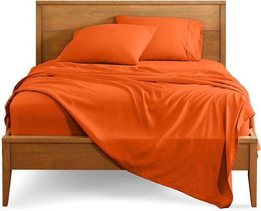 Bare Home Queen Sheet Set - Luxury 1800 Ultra-Soft Microfiber Bed Sheets - Double Brushed - Deep Pockets - Easy Fit - 4 Piece Set - Bedding Sheets & Pillowcases (Queen, Orange)