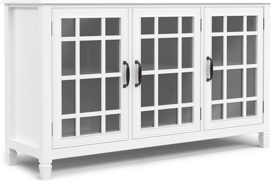 SIMPLIHOME Connaught SOLID WOOD 60 inch Wide Traditional Wide Storage Cabinet Buffet in White for the Living Room, Entryway and Family Room