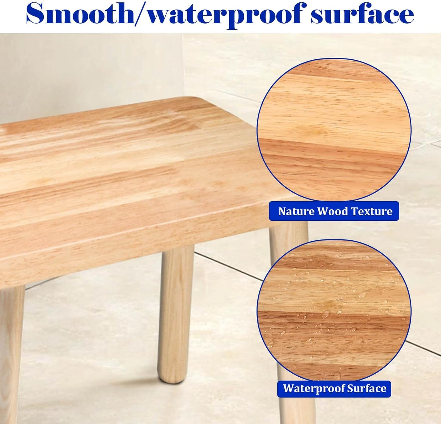 Solid Wood Step Stool,13.4inch Square Wooden Foot Stool,Portable Short Stool Easy to Assemble and Sturdy(Natural, Large)