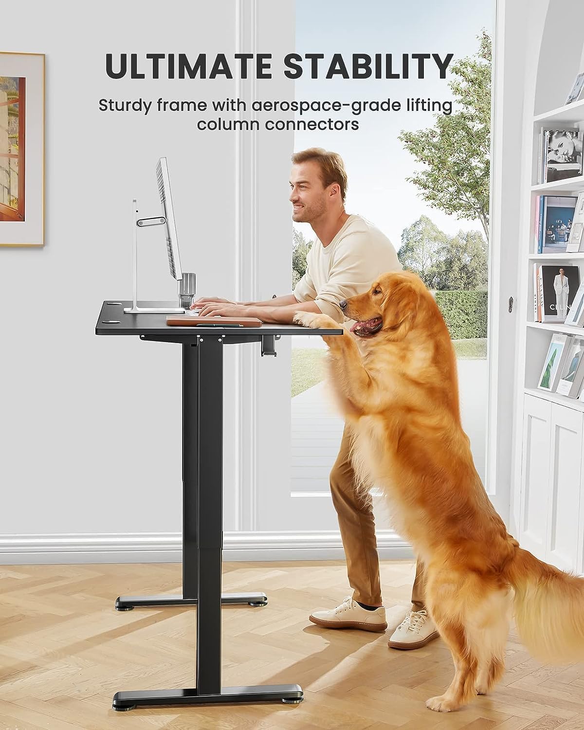ErGear Height Adjustable Electric Standing Desk, 55 x 28 Inches Sit Stand up Desk, Large Memory Computer Home Office Desk with Two-Piece Desktop (Black)