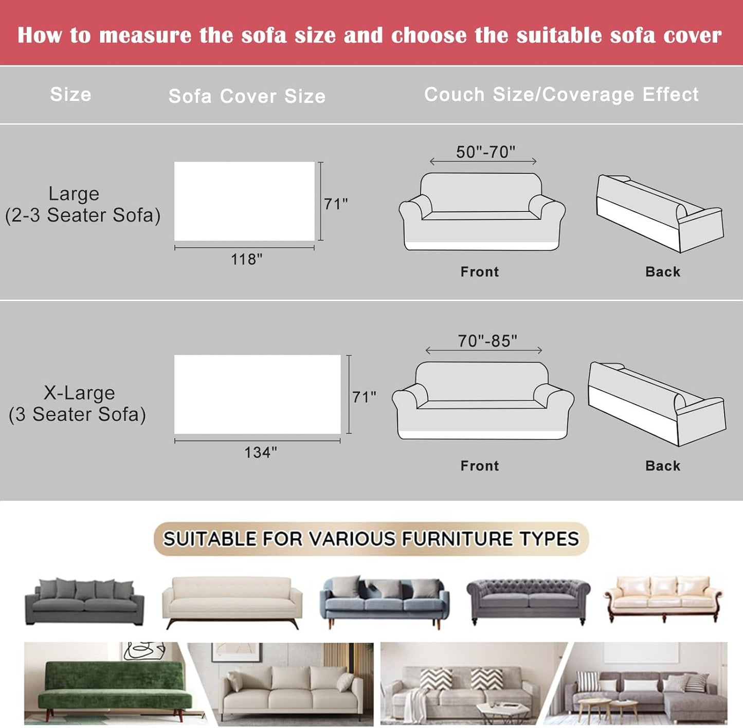 VM VOUGEMARKET Plush Sofa Cover Thick Faux Fur Shaggy Fuzzy Sectional Couch Cover Universal Gray Furniture Cover Fluffy Sofa Slipcover for Couch Sofa Bed-71" x 134"