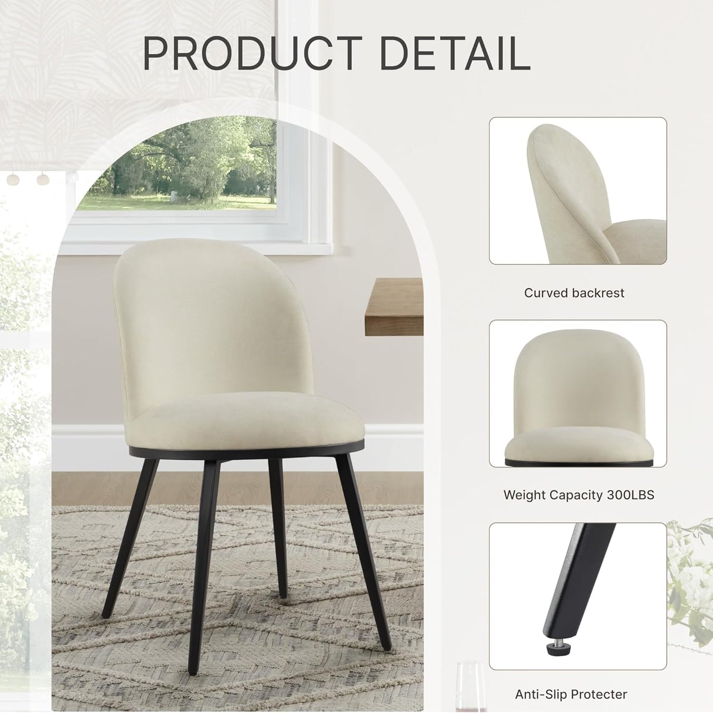 Dining Chairs Set of 4, Fabric Upholstered Dining Room Chairs with Ergonomic Backrest & Metal Legs, Modern Kitchen Side Chairs for Home, Restaurant, and Café, Sand, 2 Boxs