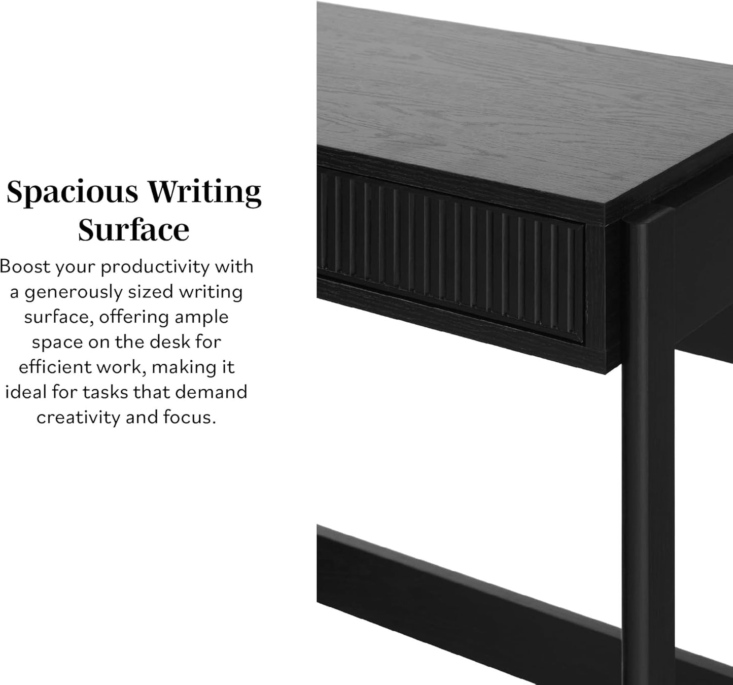 Walker Edison Transitional Office Design, Reeded Drawer Front Detail, Writing Desk with Drawer, Spacious Desktop, Complementary in Living Spaces, 38”W x 16.75”D x 30”H, Black