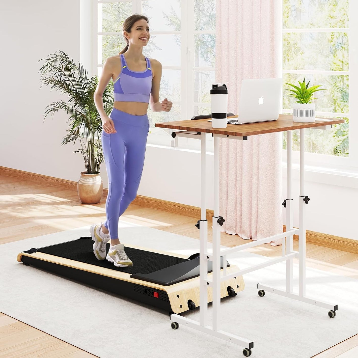 SIDUCAL Mobile Stand Up Desk with USB Ports and Outlets, Adjustable Laptop Desk on Wheels, Home Office Workstation, Rolling Laptop Cart for Standing or Sitting, 31.5" x 23.6" Vintage Oak