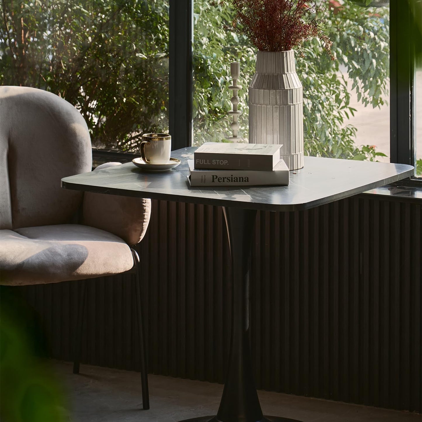 Square Modern Dinning Table 30 inches for 2-4 Bistro Tulip Table with Faux Marble top,Easy Assemble,Sturdy Metal Frame Diameter 30in*H28.74in (Black, 30in)