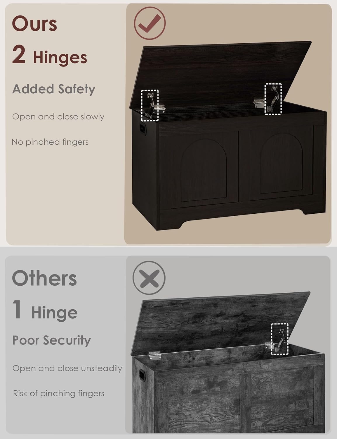 DINZI LVJ Storage Chest, 31.5”Wooden Toy Box with 2 Safety Hinges, Entryway Storage Bench with Flip-Top, Sturdy Storage Trunk for Living Room, Bedroom, Easy Assembly, Espresso