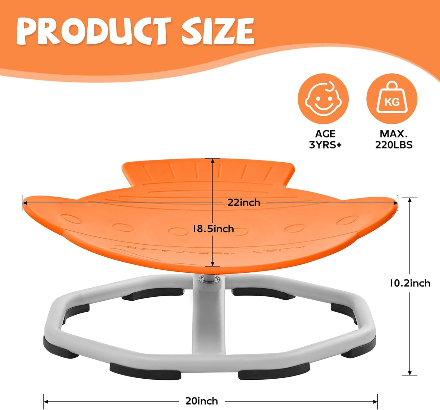 Spinning Chair for Autistic Kids, Non-Slip Sensory Spinning Chair, Sit and Spin Autism Toys Training Body Coordination (Orange)