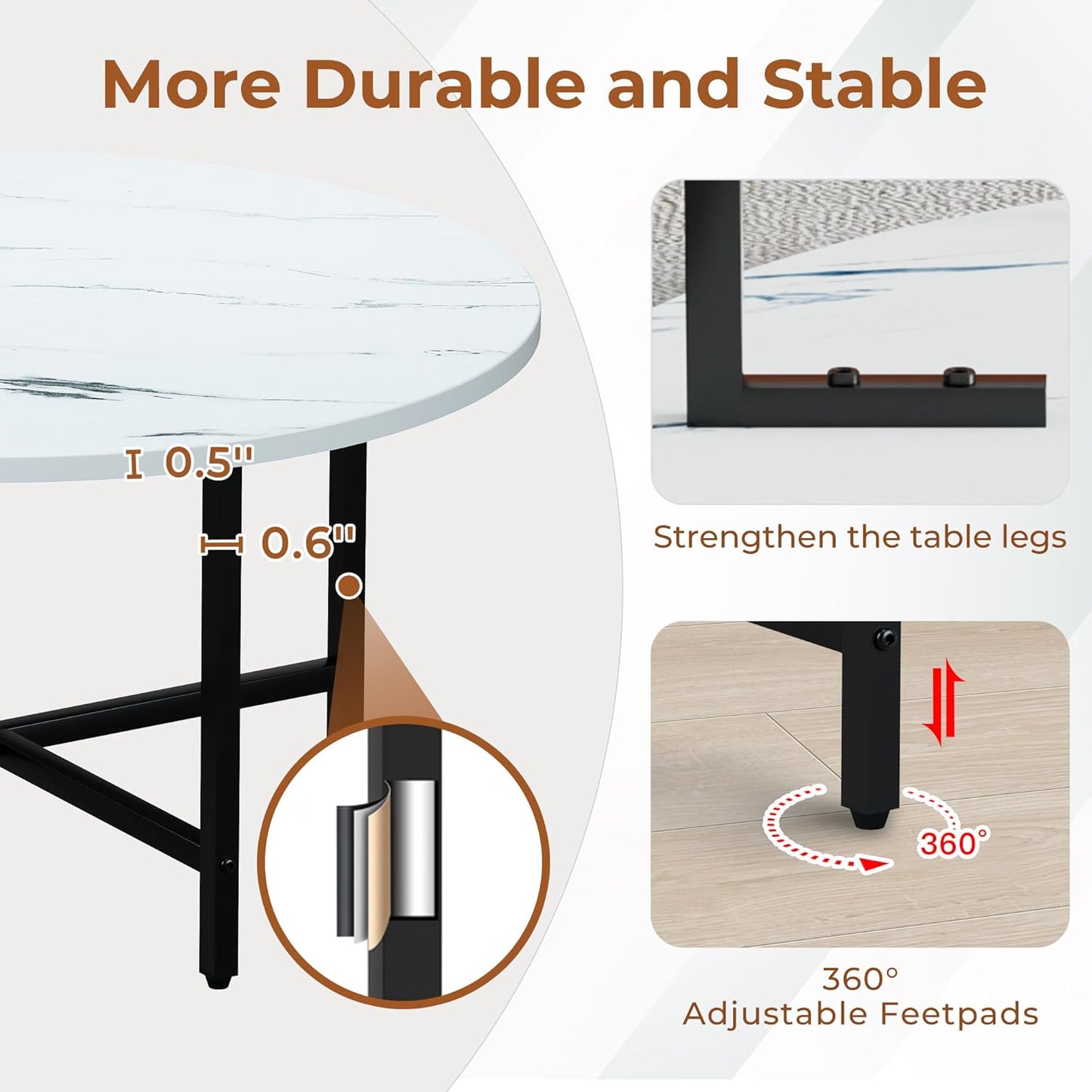 Coffee Table, 23.6" Coffee Tables for Living Room, Round Coffee Table with Metal Frame, Floor Table for Sitting on The Floor, Home, Office, White