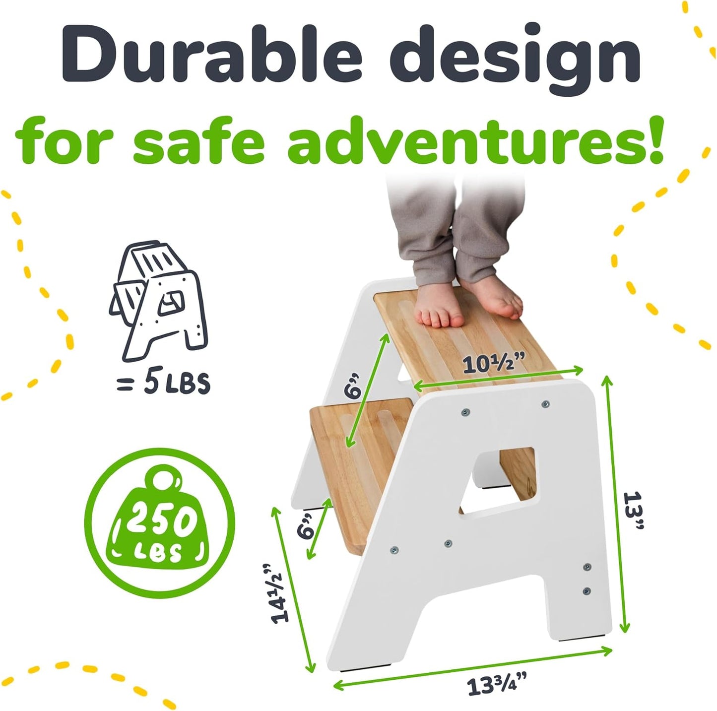 2-Step Wooden Step Stool for Toddlers | Kids Stool for Bathroom Sink & Kitchen Use | Non-Slip Step | Wooden Stool for Children Ages 2+ Years White