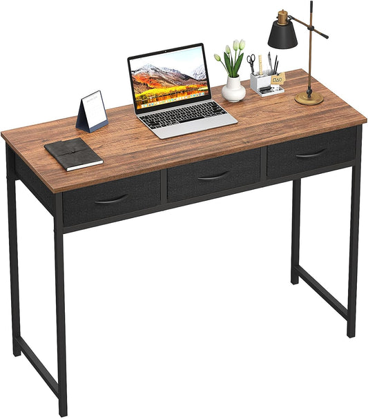 WOHOMO Computer Desk with Drawers, 39.3 Inch Bedroom Desk with Storage, Home Office Desk for Room Spaces, Modern Work Writing Study Tables, Rustic