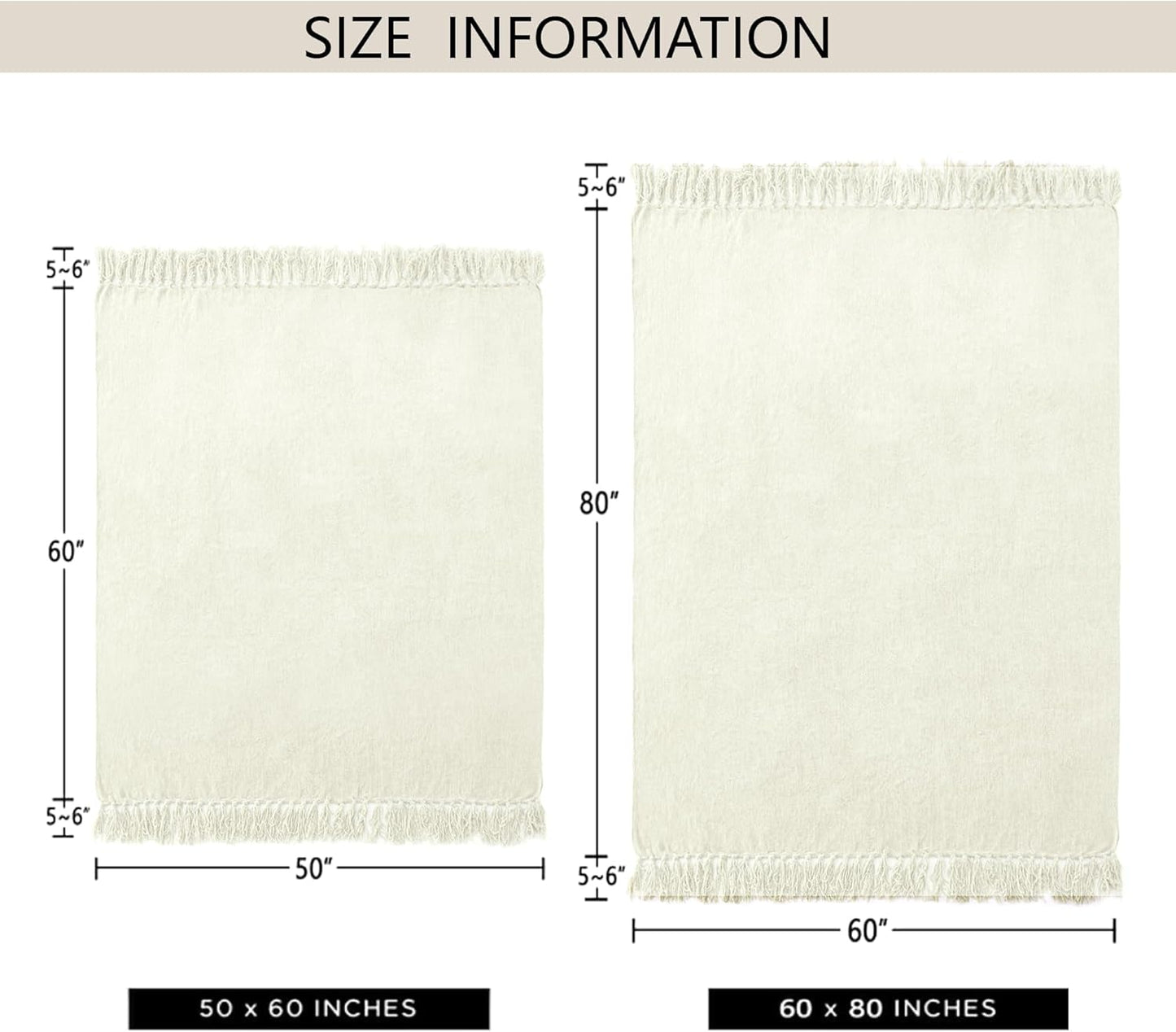 Chenille Throw Blanket for Couch 50"X 60", Soft Cozy Throws with Fringe Tassel for Bed Sofa Chair Cover, Lightweight Knitted Decorative Boho Blankets for Living Room, Ivory White