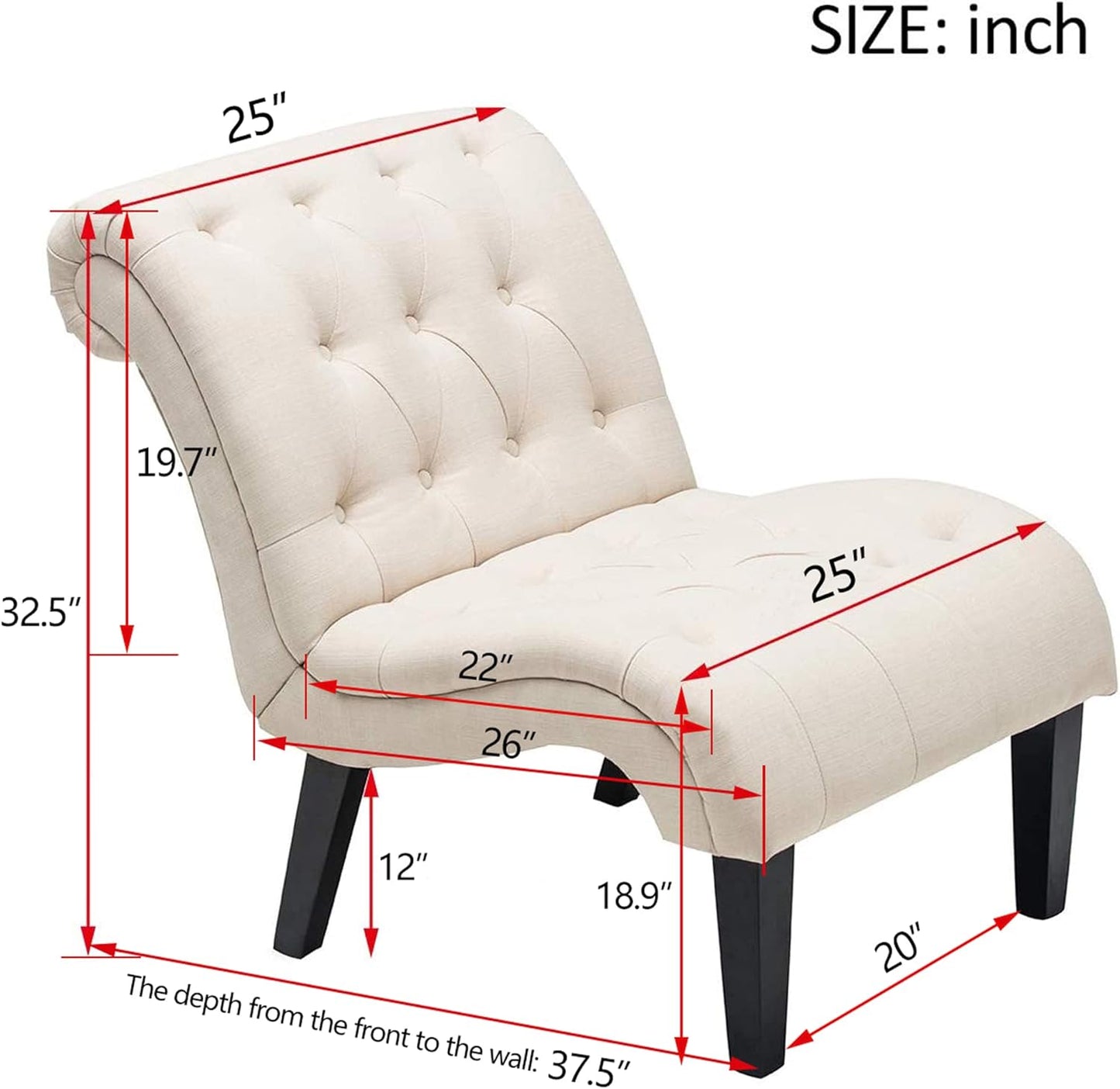 Yongqiang Accent Chairs for Living Room Set of 2 Upholstered Tufted Bedroom Chairs Curved Armless Side Chairs with Wood Legs Linen Fabric