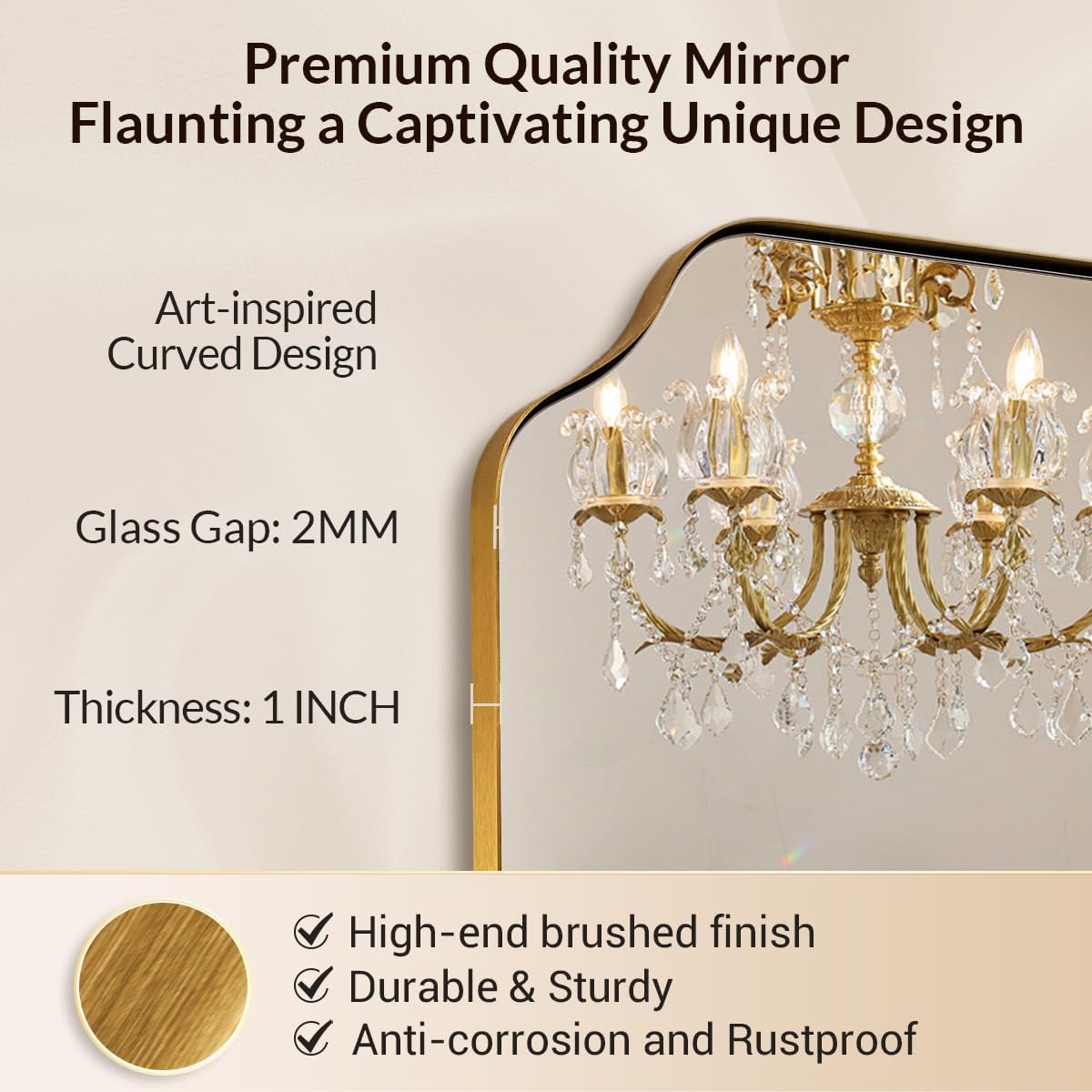 30"x40" Gold Scalloped Mirror, Large Gold Irregular Bathroom Vanity Mirror, Anti-Rust Asymmetrical Mirrors for Wall, Wall Mounted Vertical or Horizontal, Weigh 30.5Lb
