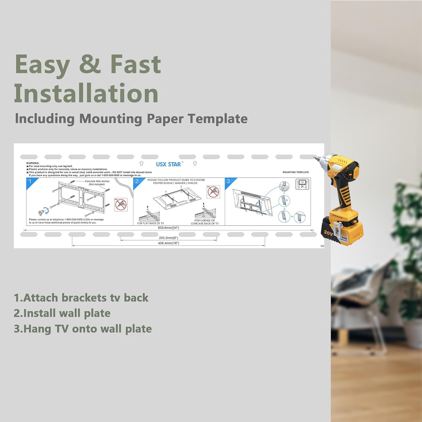 UL Listed Fixed TV Wall Mount for 37-82 Inch Screens, Low Profile TV Mount Fits 16", 18", 24" Studs, Wall Mount Bracket with Quick Release Lock, Max VESA 600x400mm, Holds up to 132 lbs by USX STAR