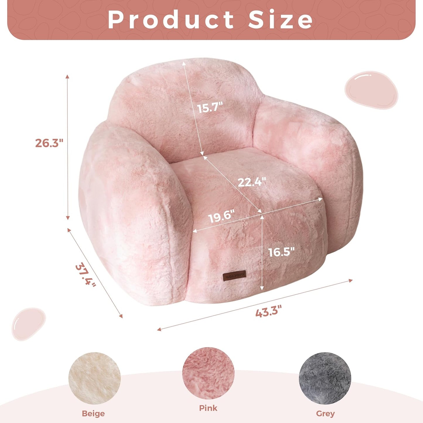 MAXYOYO Bean Bag Chair, Comfy Pebble Shaped Single Bean Bag Sofa for Adults, Stuffed Floor Sofa with Supportive Backrest & Armrests, Modern Faux Fur Accent Chair for Living Room & Bedroom, Pink