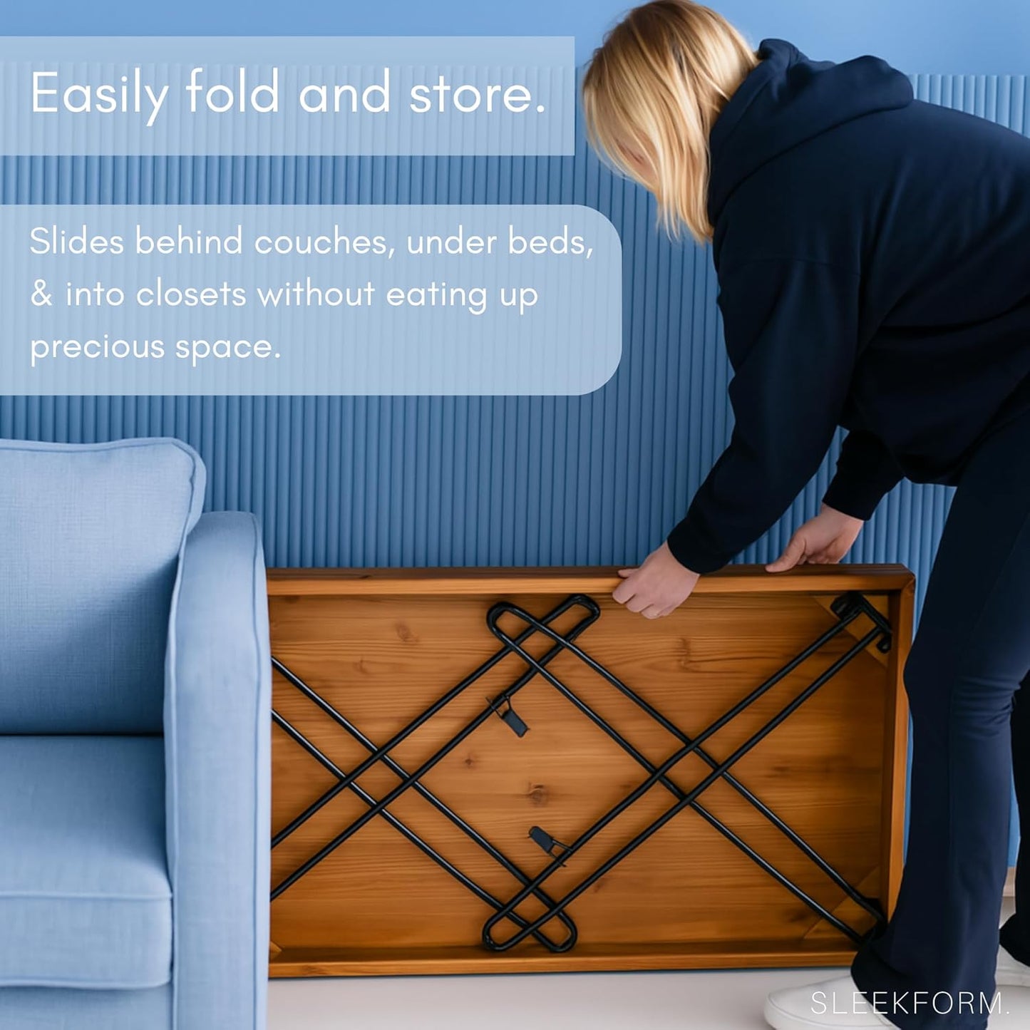 Sleekform Wooden Folding Desk - Lightweight Small Portable Writing Table, Foldable Table, Desk for Small Bedroom Spaces and Home Office - No Assembly Required