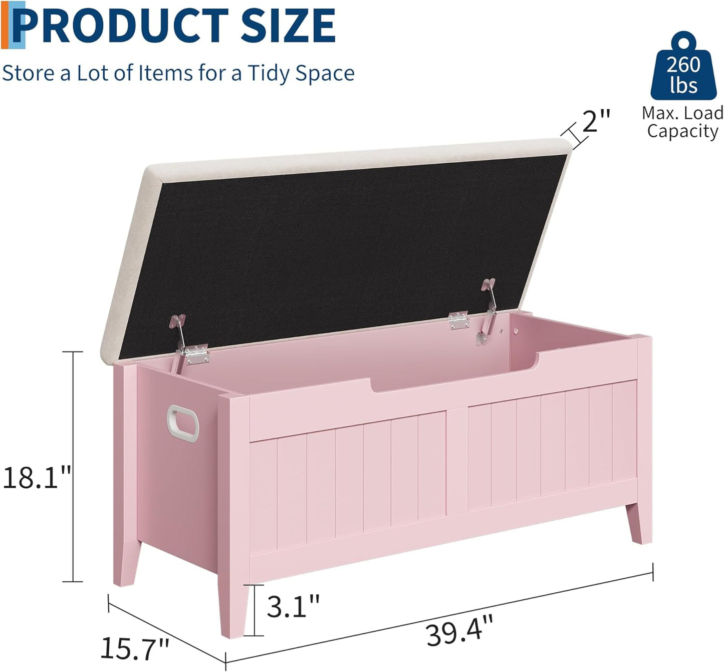 GAOMON Storage Bench with Cushion, 39.4” Wooden Chest Storage Box with 2 Safety Hinges, Entryway Benches with Flip-Top, Large Trunk for Living Room, Bedroom, Easy Assembly