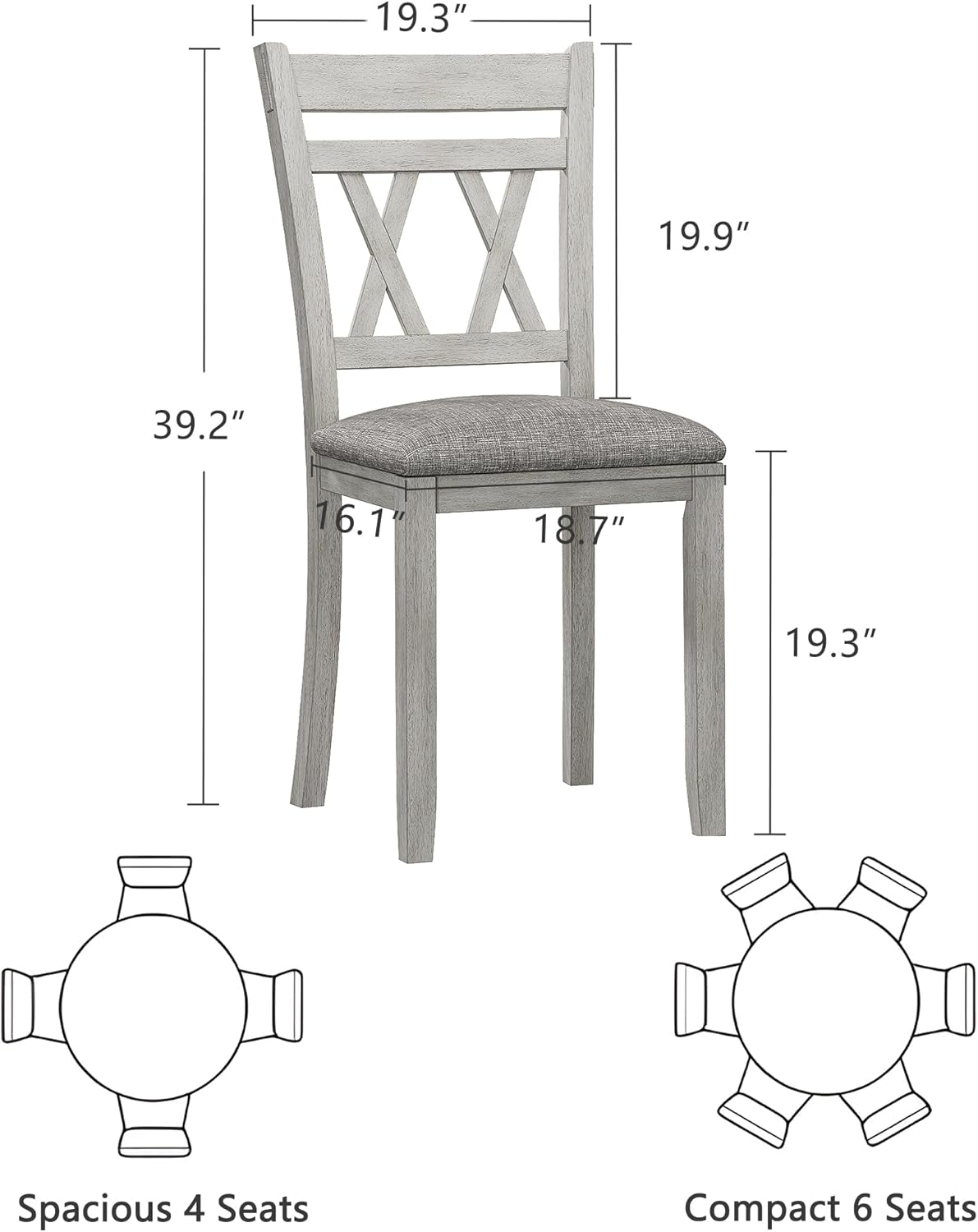 5-Piece Solid Wood Dining Table Set for 4, Modern Breakfast Dinette Kitchen Table with Chairs for Dining Room, Kitchen, Grey