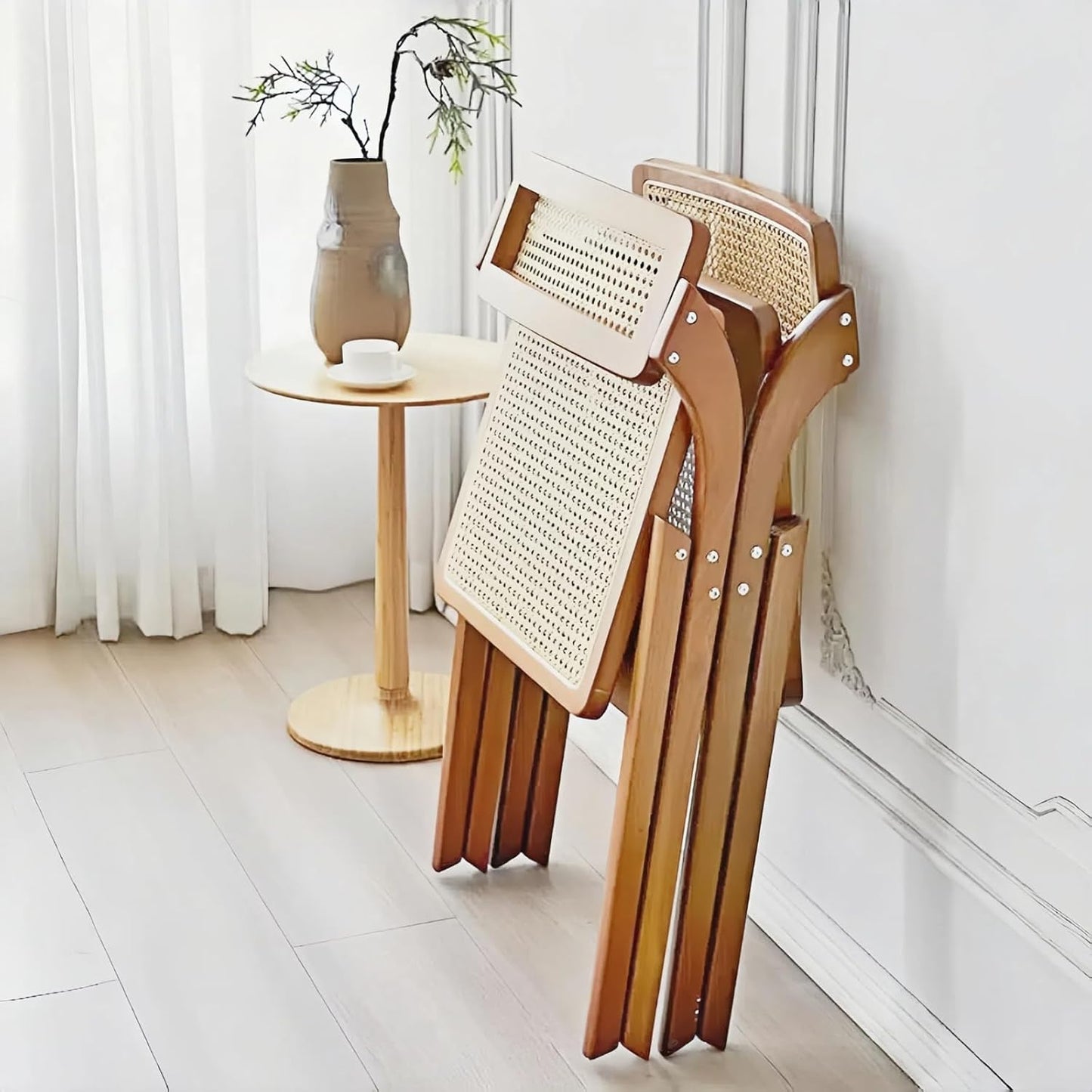 Simple Rattan Dining Chair Set of 2, Foldable Lounge Chair, Suitable for Living Room, Dining Room, Bedroom Desk Office Chair. (Cherry Color Set of 2)