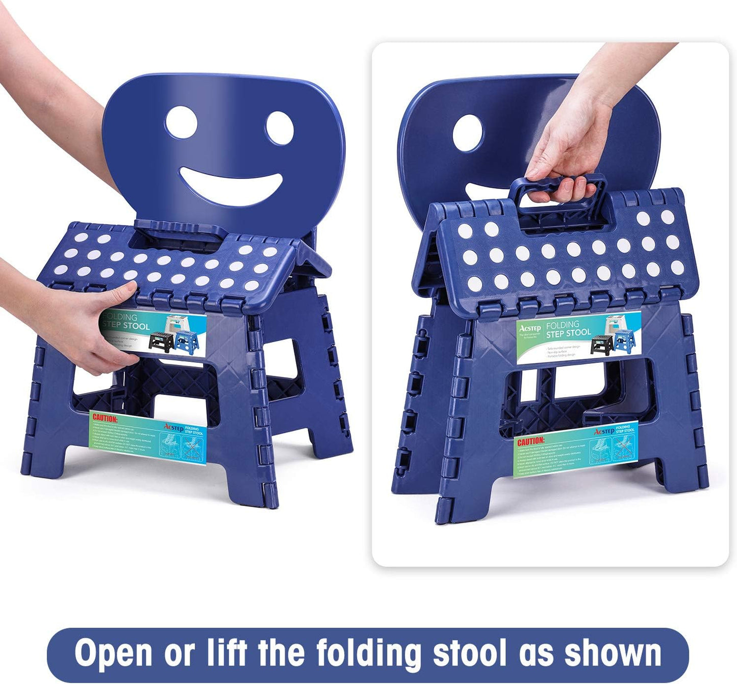 ACSTEP Folding Step Stool with Back Support for Kids,9" Kids Step Stool for Outdoor or Indoor Kitchen Step Stools and Bathroom Stool for Toddlers Boys Girls - Royal Blue