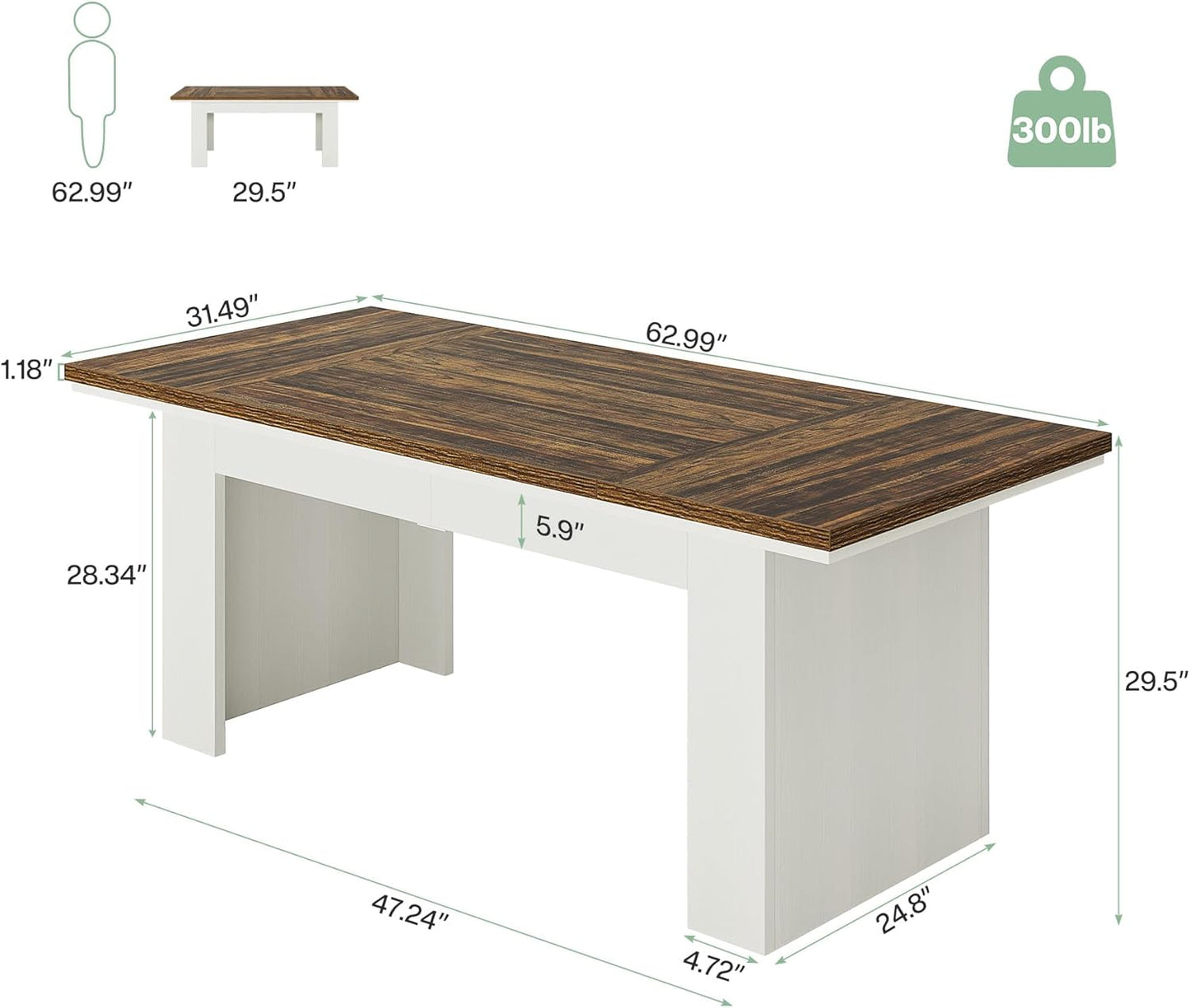 Tribesigns 63" Executive Office Desk, Modern Computer Desk for Home Office, Easy Assembly, Brown and White